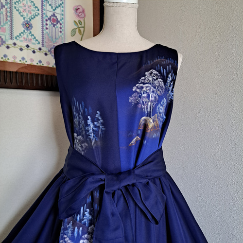ハンドメイド✿木綿浴衣リメイクノースリーブギャザーワンピース