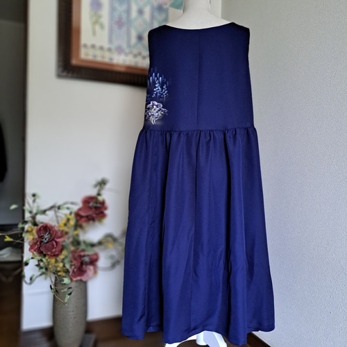 ハンドメイド✿木綿浴衣リメイクノースリーブギャザーワンピース
