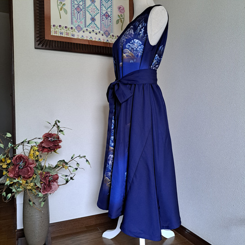 ハンドメイド✿木綿浴衣リメイクノースリーブギャザーワンピース