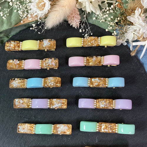 色が選べる】パステル シェル パール ヘアクリップ レジン ヘア 