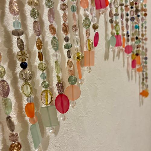 【ハンドメイド・未使用品】洋ナシのビーズアート ウォールデコ　ビーズのれん ハンドメイド・未使用品】洋ナシのビーズアート ウォールデコ