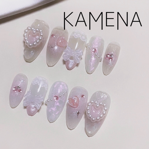 【No.009】ピンク系ネイルチップ♡チークネイル♡春ネイル♡ハート♡リボン No.009】ピンク系ネイルチップ♡チークネイル♡春ネイル♡ハート