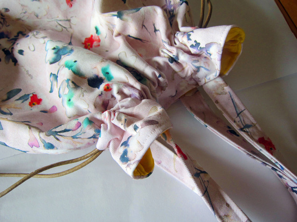 フランス生地　巾着バッグ　A4対応　3way　桜色　花柄トートバッグ 2枚目の画像
