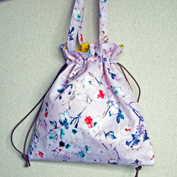 フランス生地　巾着バッグ　A4対応　3way　桜色　花柄トートバッグ 1枚目の画像