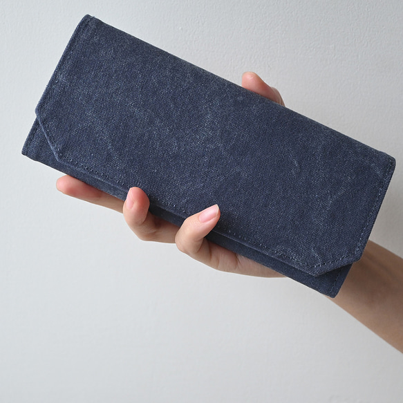 水洗藍 帆布包 紙長夾 超輕量/皮夾/錢包/可水洗紙/環保材質 10層卡夾層 第1張的照片