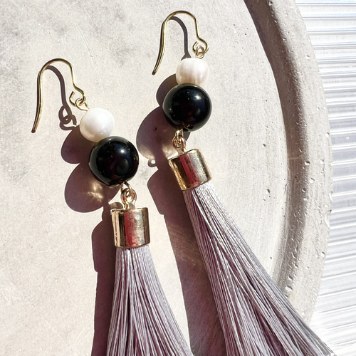 1071C パール 大ぶり タッセル ハンドメイド ピアス イヤリング パール