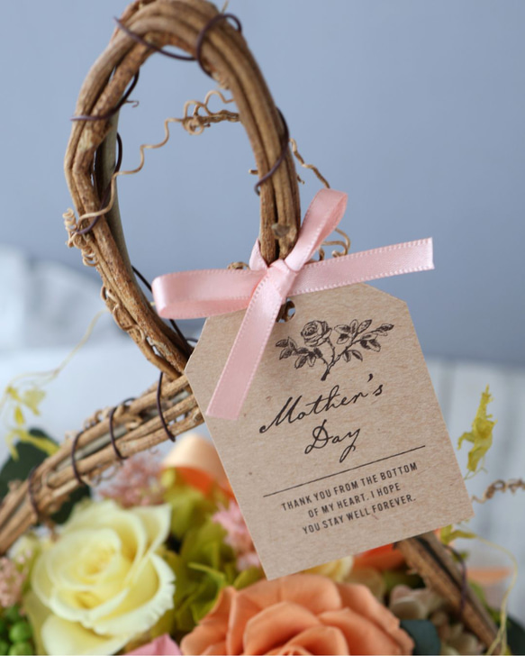 カーリーオーバルバスケット オレンジ カーネーション ローズ プレゼント ギフト 母の日 花 18枚目の画像