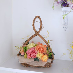 カーリーオーバルバスケット オレンジ カーネーション ローズ プレゼント ギフト 母の日 花 4枚目の画像