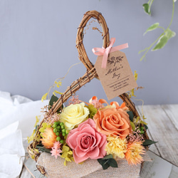 カーリーオーバルバスケット オレンジ カーネーション ローズ プレゼント ギフト 母の日 花 17枚目の画像