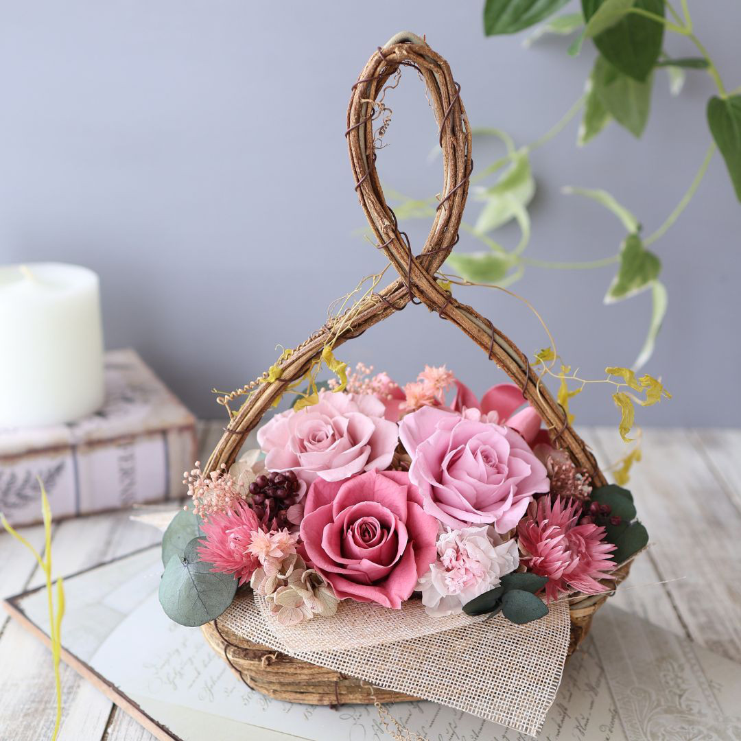 カーリーオーバルバスケット ピンク カーネーション ローズ プレゼント ギフト 母の日 花