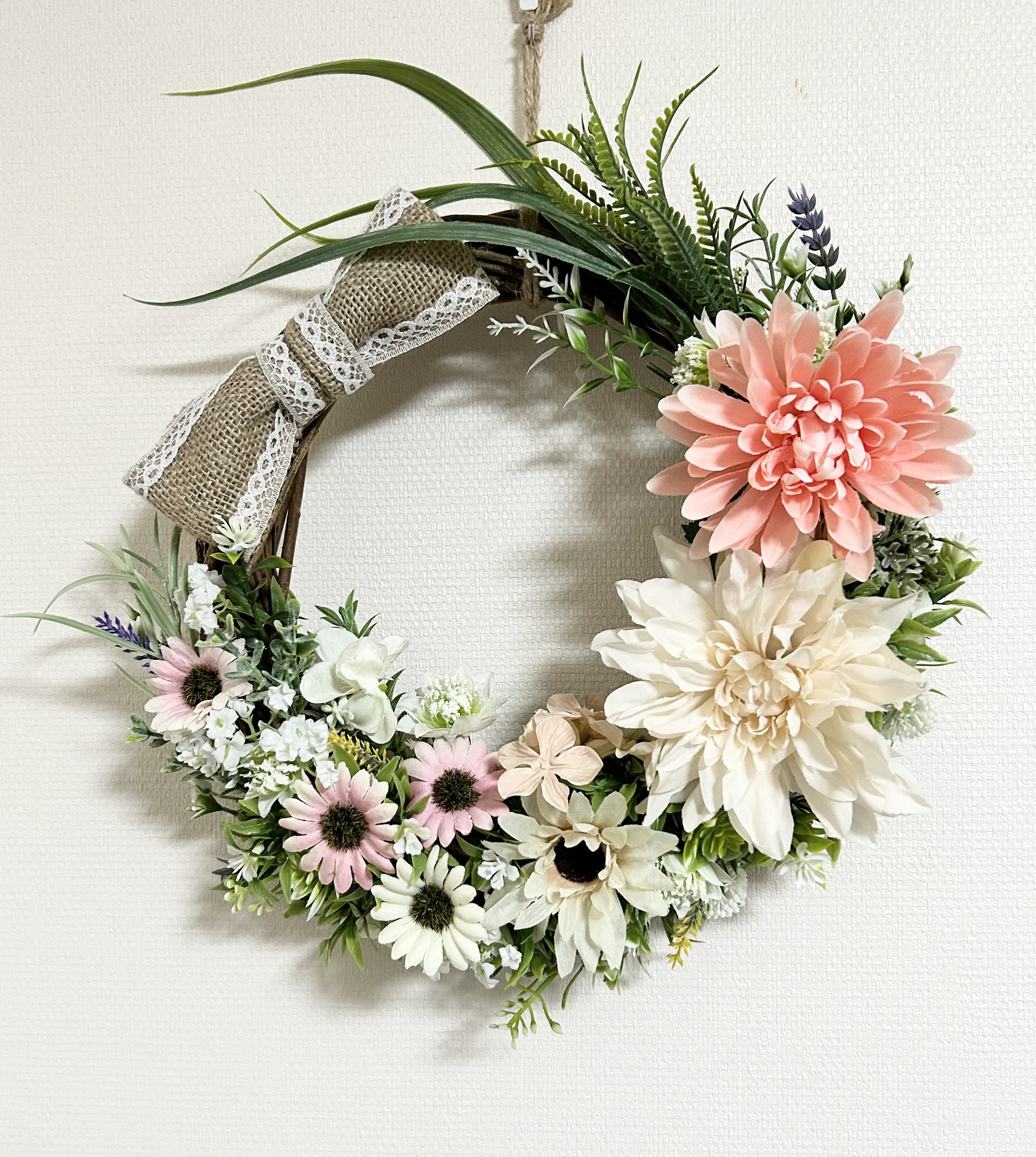 パンジーと小花がいっぱい春リース スプリングリース ナチュラル