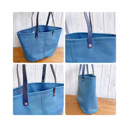 グレーブルー帆布トートバッグCANVAS BAG オーバルボトム　Natural earth blue 4枚目の画像