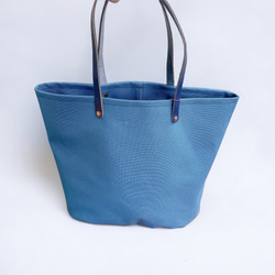 グレーブルー帆布トートバッグCANVAS BAG オーバルボトム　Natural earth blue 2枚目の画像