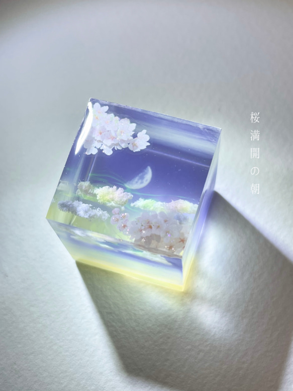 【受注製作】情景レジン-桜満開の朝　空/プレゼント/月 1枚目の画像