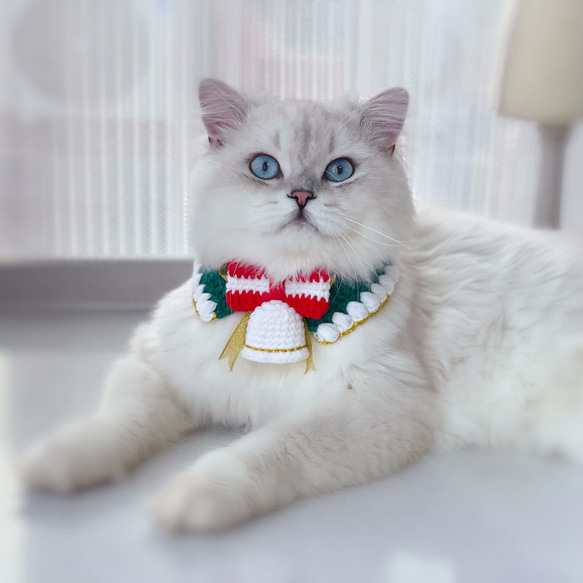 EMY's Gallery 猫襟 ワンちゃん襟 首輪 カギ編み 犬襟 つけ襟 ネックレス スタイ　クリスマス 2枚目の画像