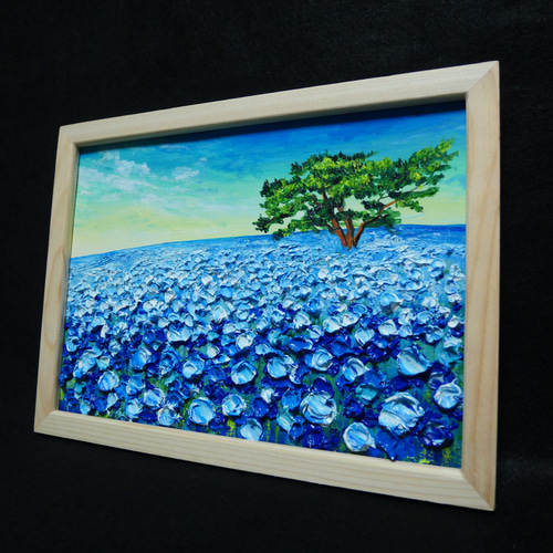 油絵 油彩 油彩画 絵 絵画【ネモフィラの丘の朝】 絵画 HR