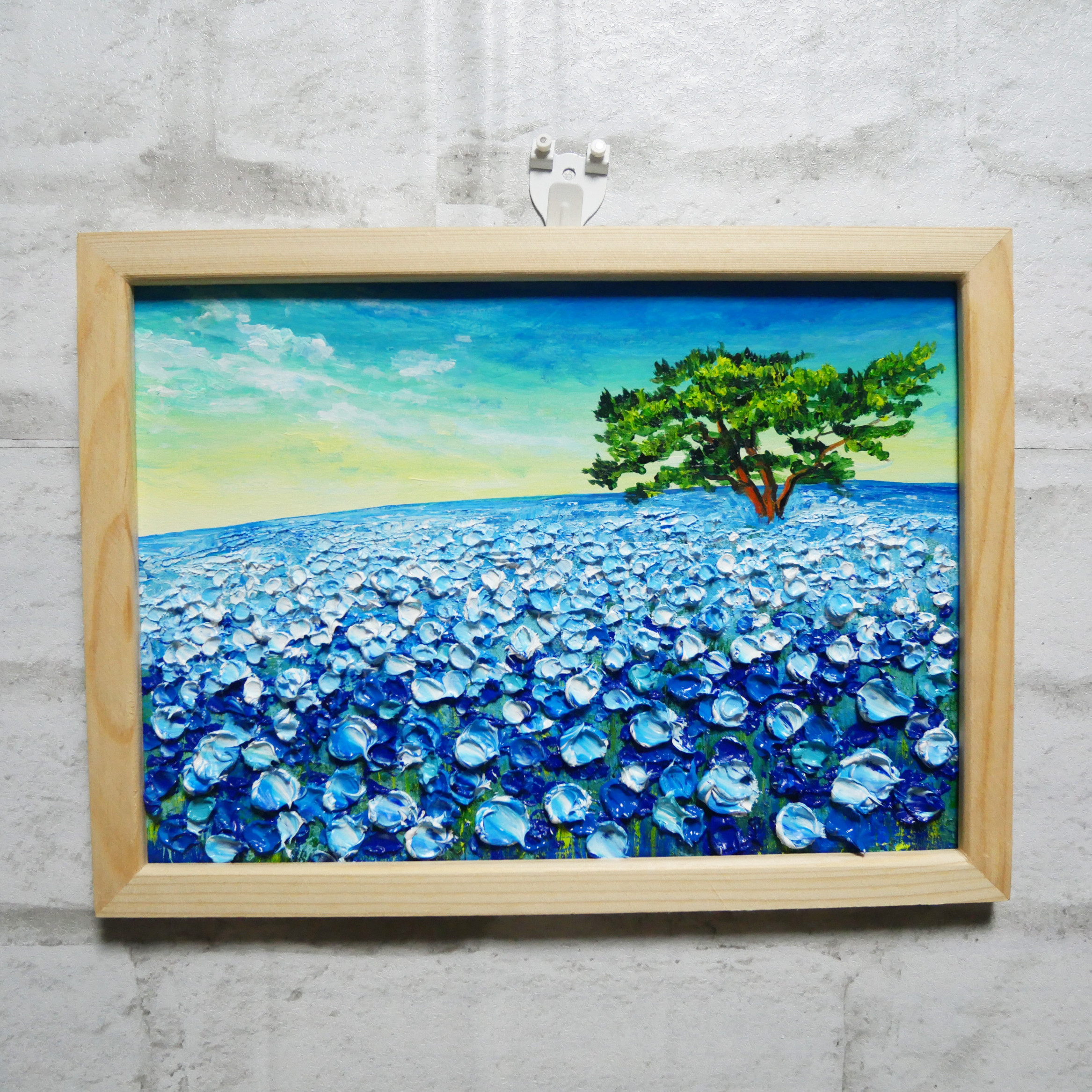 油絵 油彩 油彩画 絵画 絵【朝日に輝く海の青い花】