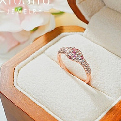 ピンク パヴェ 高炭素ダイヤモンド キラキラ ゴージャス 指輪 リング シンプル 華やか ローズゴールド 6枚目の画像