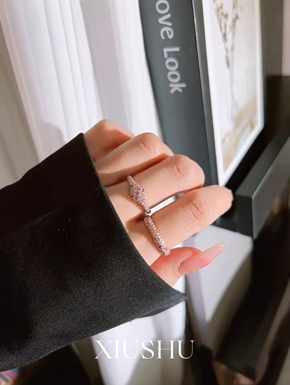 ピンク パヴェ 高炭素ダイヤモンド キラキラ ゴージャス 指輪 リング シンプル 華やか ローズゴールド 11枚目の画像