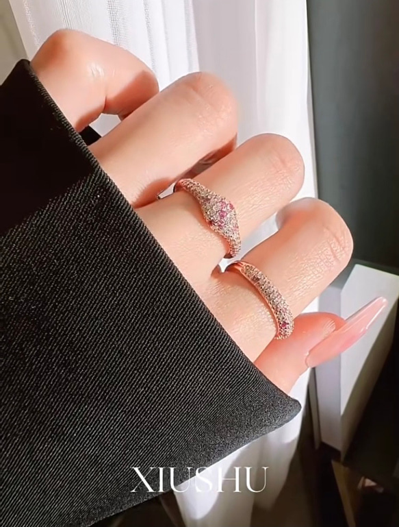 ピンク パヴェ 高炭素ダイヤモンド キラキラ ゴージャス 指輪 リング シンプル 華やか ローズゴールド 12枚目の画像