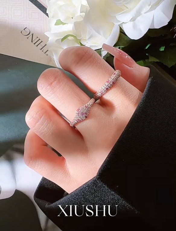 ピンク パヴェ 高炭素ダイヤモンド キラキラ ゴージャス 指輪 リング シンプル 華やか ローズゴールド 8枚目の画像