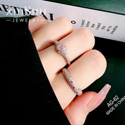 ピンク パヴェ 高炭素ダイヤモンド キラキラ ゴージャス 指輪 リング シンプル 華やか ローズゴールド 5枚目の画像