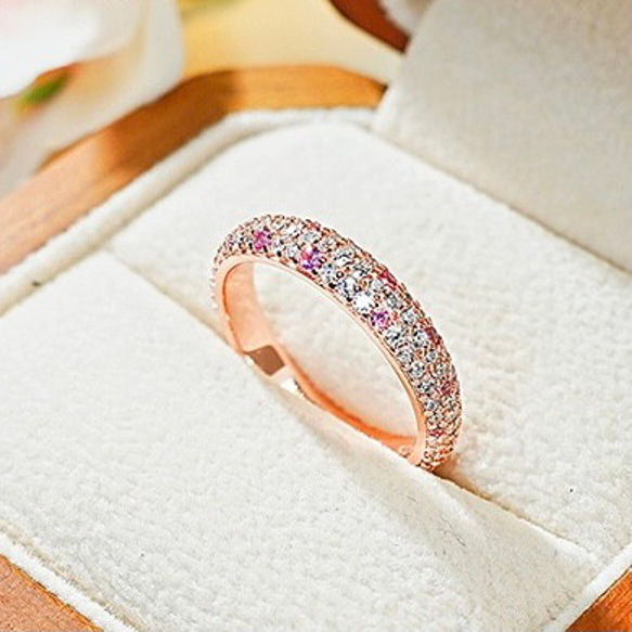 ピンク パヴェ 高炭素ダイヤモンド キラキラ ゴージャス 指輪 リング シンプル 華やか ローズゴールド 3枚目の画像