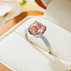 人工パパラチアサファイア 高炭素ダイヤモンド キラキラ ゴージャス 指輪 ピンク オレンジ リング パヴェ 2枚目の画像