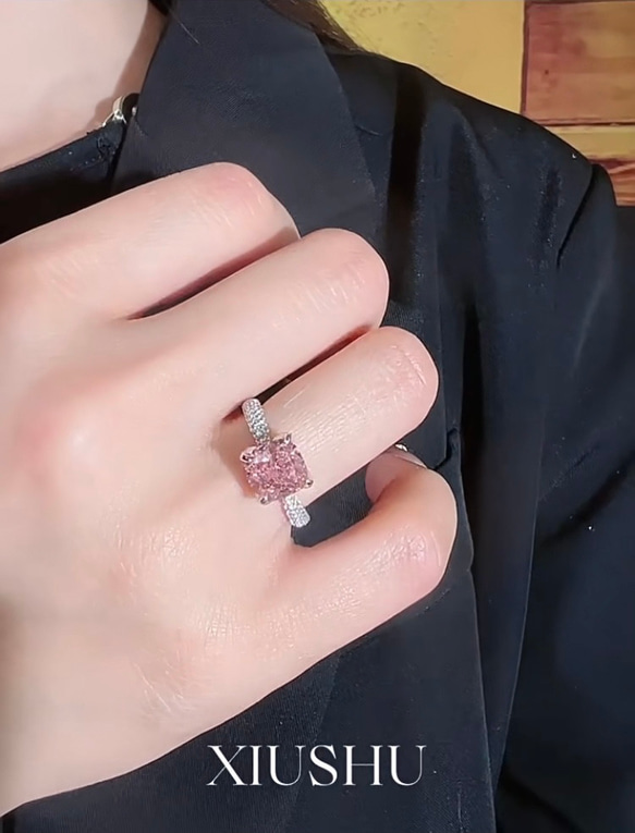 人工パパラチアサファイア 高炭素ダイヤモンド キラキラ ゴージャス 指輪 ピンク オレンジ リング パヴェ 8枚目の画像