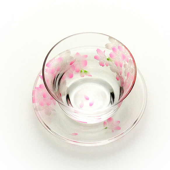 桜の冷茶グラスと小皿のセット 2枚目の画像