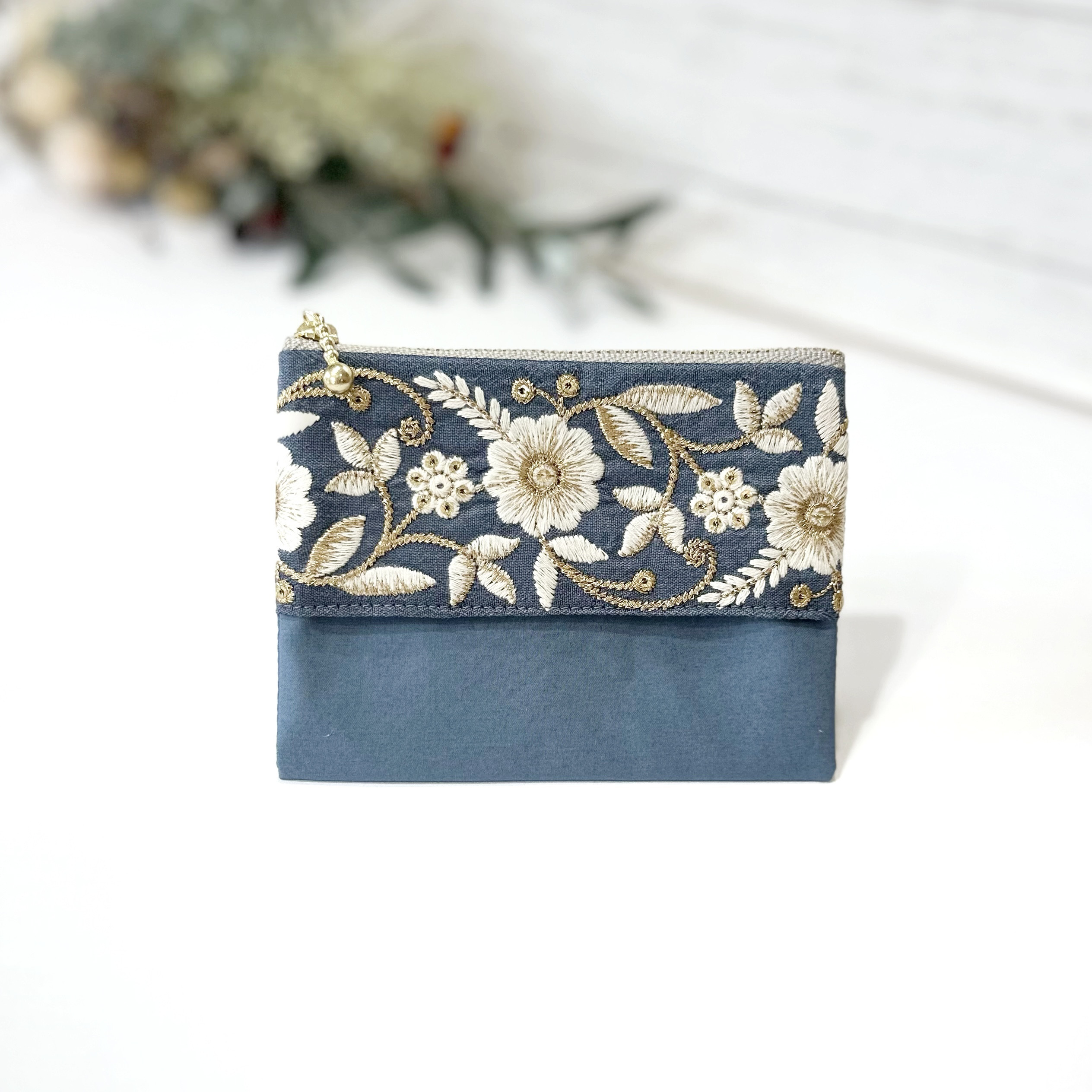 ポケットティッシュケース ❇︎ ポーチ付き / インド刺繍リボン  