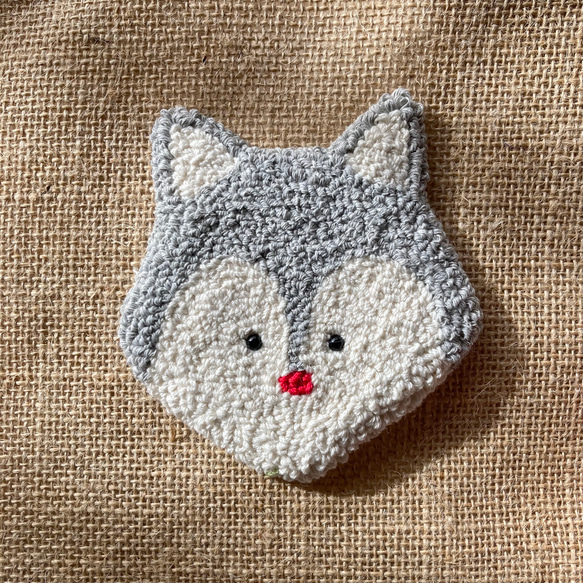 北欧　ジュートバッグ　ランチバッグ　きつね　オオカミ　動物　パンチニードル　刺繍　大人かわいい　ギフト 8枚目の画像