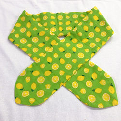 レモン柄クールマフラー保冷剤ポケット付き　レモングリーン 4枚目の画像