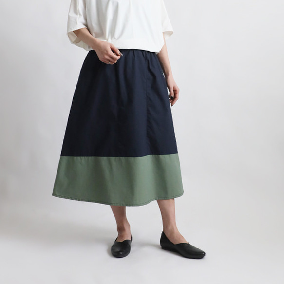 初夏ＳＡＬＥ　７５cm丈　愉快なスカート　パッチワーク　ギャザー　スカート　ベビーキャンバスコットン　Y18C 1枚目の画像