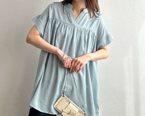 再販】薄着でも体型カバーは任せて！ バンドカラー スキッパー Aライン