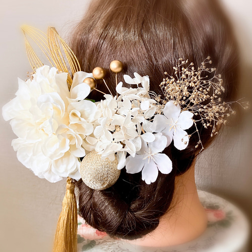 ダリア マラボーファー 簪 成人式卒業式ユリパール白