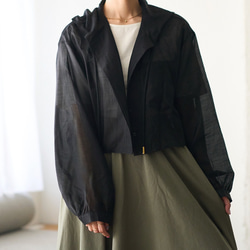 Morino Gakko 透明材質短襯衫派克大衣（黑色）UV 外罩夏季外罩遮陽外罩 第2張的照片
