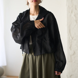 Morino Gakko 透明材質短襯衫派克大衣（黑色）UV 外罩夏季外罩遮陽外罩 第6張的照片