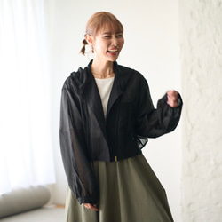 Morino Gakko 透明材質短襯衫派克大衣（黑色）UV 外罩夏季外罩遮陽外罩 第10張的照片
