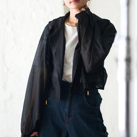 Morino Gakko 透明材質短襯衫派克大衣（黑色）UV 外罩夏季外罩遮陽外罩 第5張的照片