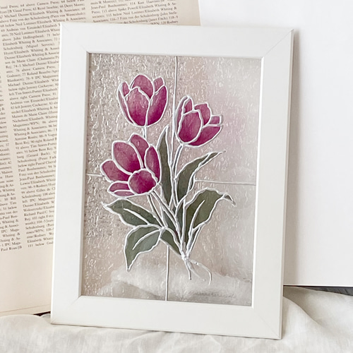 アンティーク風　輸入　ステンドグラス　ガラス　チューリップ ステンドグラス (SH-K09) 400×400×18mm 円形 デザイン