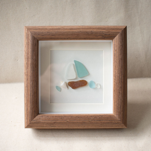 ヨット シーグラスアート インテリア雑貨 壁 ヒーリングアート 海 貝殻