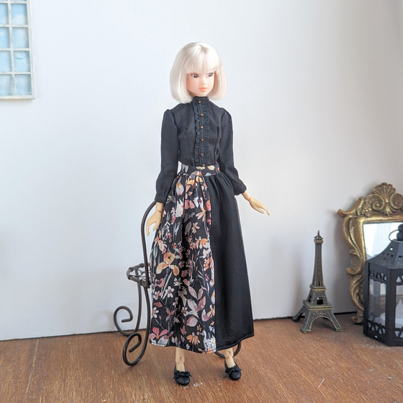 1101【momokoDOLL スカート】チュールと黒の花柄切り替えロングスカート※momokoDOLLアウトフィット※ 6枚目の画像