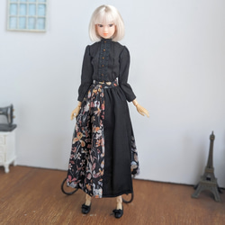 1101【momokoDOLL スカート】チュールと黒の花柄切り替えロングスカート※momokoDOLLアウトフィット※ 1枚目の画像