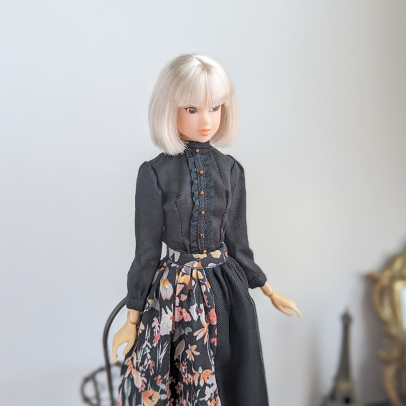 1101【momokoDOLL スカート】チュールと黒の花柄切り替えロングスカート※momokoDOLLアウトフィット※ 4枚目の画像