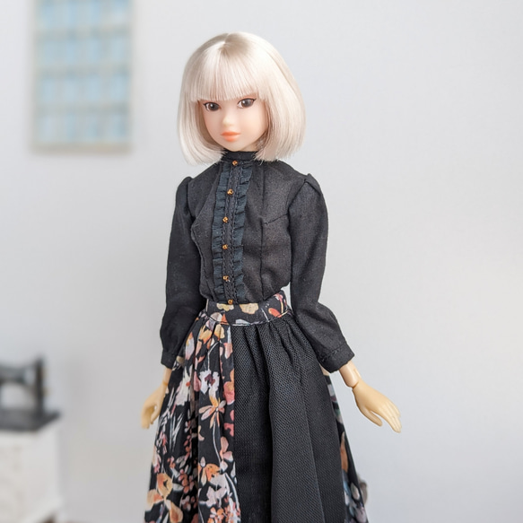 1101【momokoDOLL スカート】チュールと黒の花柄切り替えロングスカート※momokoDOLLアウトフィット※ 2枚目の画像