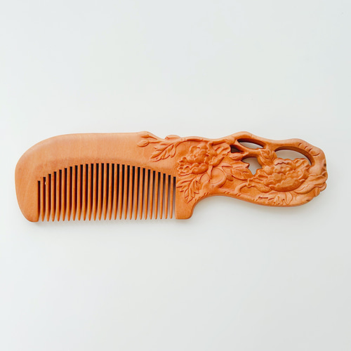 桃の木 くし 木製櫛 牡丹【桃太郎】両面彫刻 お守り 静電気防止 美髪