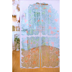 ブルー 素敵なバラ柄カフェカーテン バランスカーテン カーテン