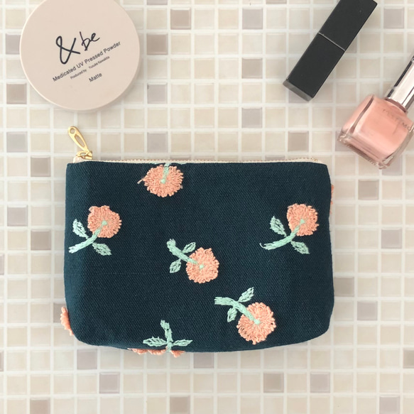 skip ミニ コスメ ポーチ 14 ミナペルホネン の刺繍生地 mina perhonen 