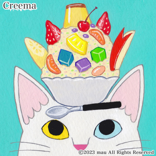 原画「かき氷が食べたい白猫」ふしぎな猫のアート絵画 絵画 mau
